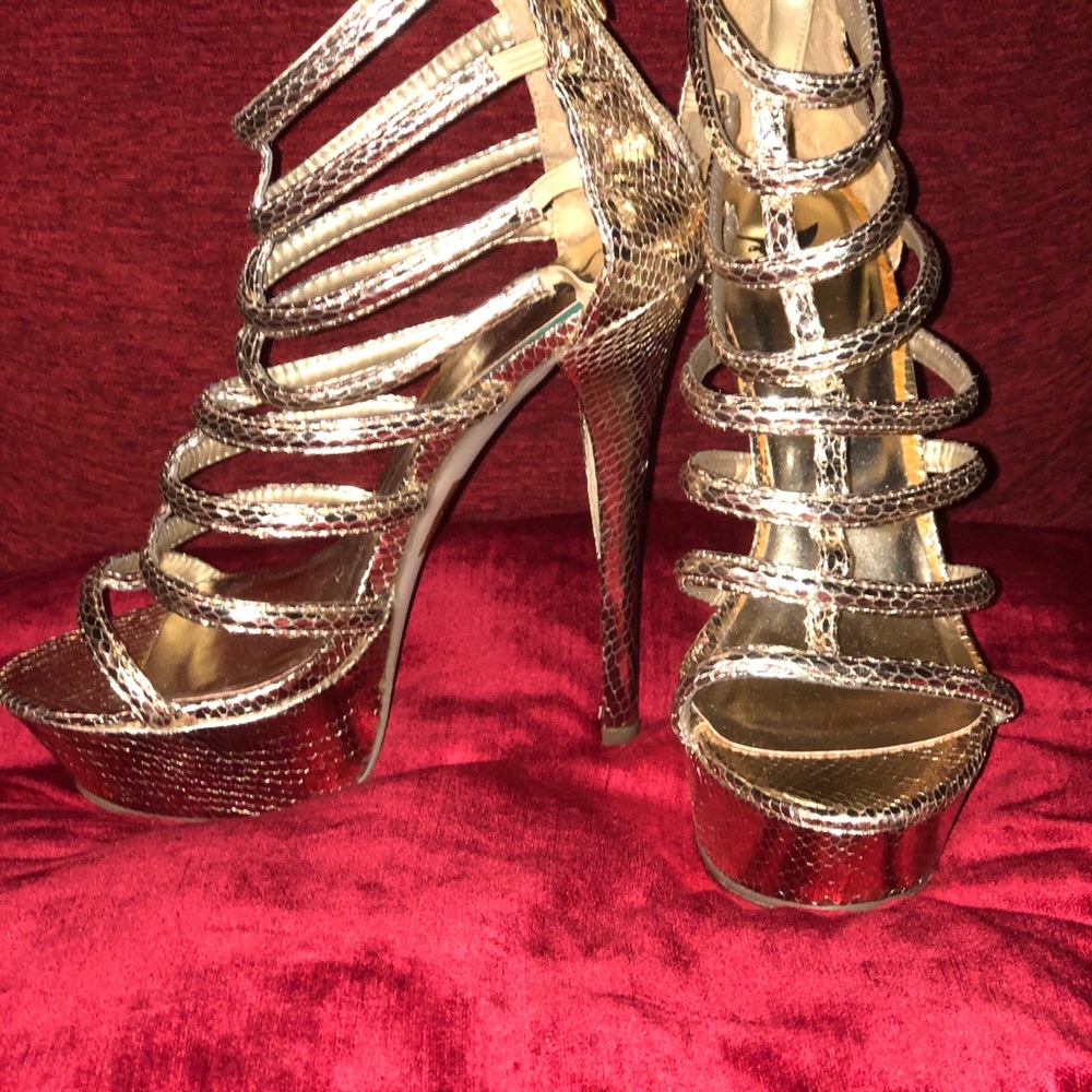 Platform Snake Print Gold Heels